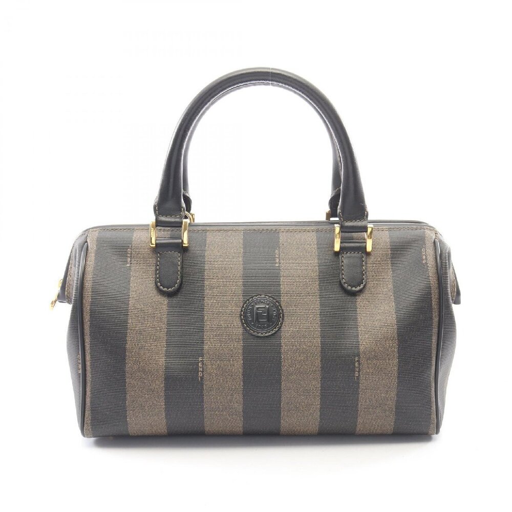 Fendi Pequin Canvas Handbag Leather